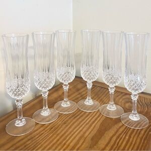 Cristal d'Arques Longchamp Cut Crystal Champagne Flutes Glasses Set Of 6 France